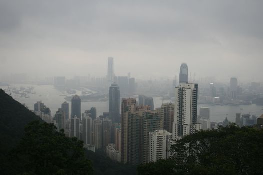 Hong Kong skyline as seen from the peak of the harbor