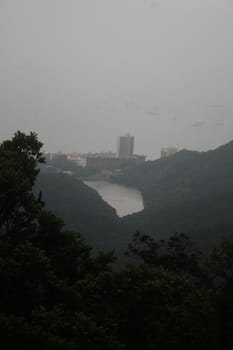 Drinking water reservoir in Hong Kong, Pok Fu Lam seen from the peak