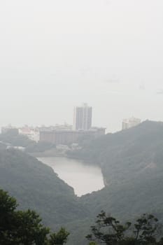 Drinking water reservoir in Hong Kong, Pok Fu Lam seen from the peak