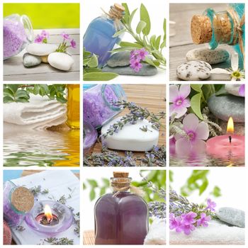 spa treatment with perfumes, herbs and soaps