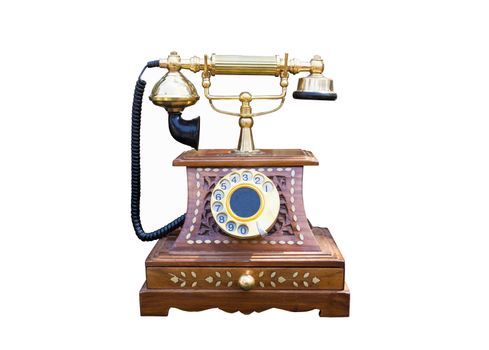 Vintage gold wood box analog telephone