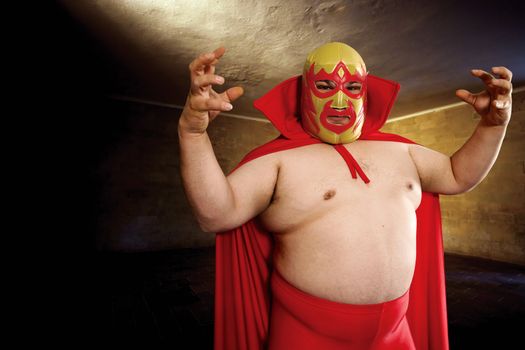 Photograph of a Mexican wrestler or Luchador posing.