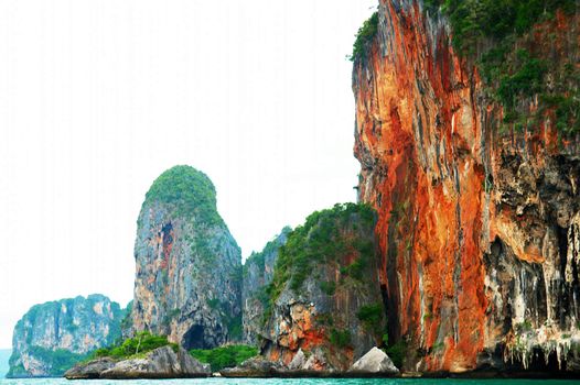 High cliffs on the tropical island. Exotic tropical landscape.