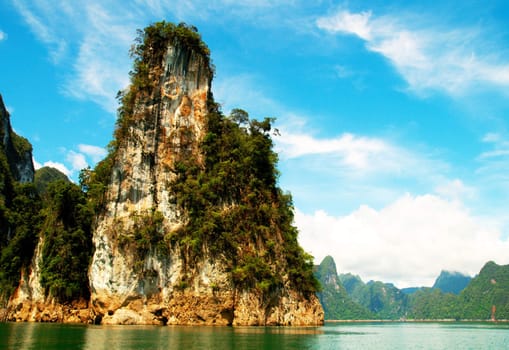 High cliffs on the tropical island. Exotic tropical landscape.