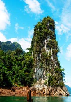 High cliffs on the tropical island. Exotic tropical landscape.