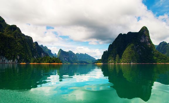 High cliffs on the tropical island. Exotic tropical landscape.