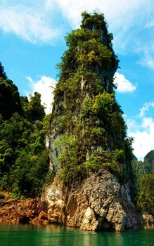 High cliffs on the tropical island. Exotic tropical landscape.