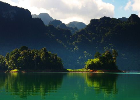 High cliffs on the tropical island. Exotic tropical landscape.