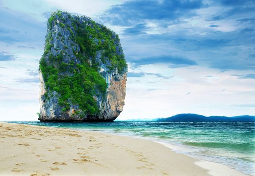 High cliff on Poda island. Exotic tropical landscape.