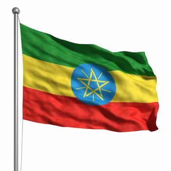 Flag of Ethiopia. Rendered with fabric texture (visible at 100%). Clipping path included.