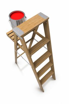 3d Step ladder and paint bucket