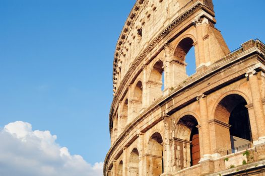 Ancient ruins Roman Colosseum. View from side