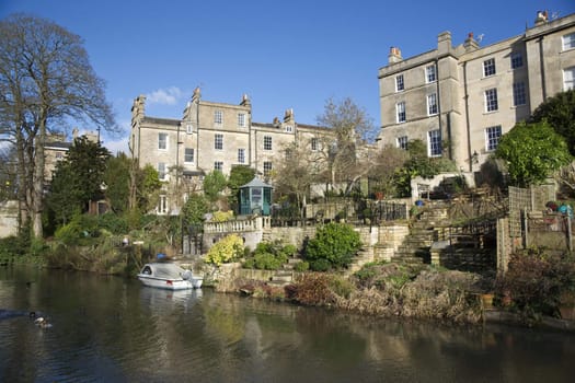 Kennet and Avon Canal running through the historic city of Bath in Somerset, England