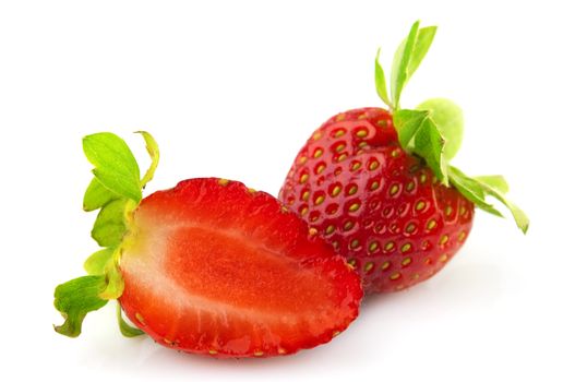 Close up sweet strawberries isolated on white background