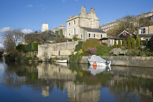 Kennet and Avon Canal running through the historic city of Bath in Somerset, England