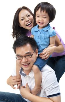 Happy Asian family on white background