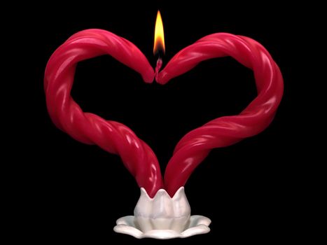 Two red burning candles in the form of heart