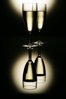 sparkling champagne wine glasses shot in studio