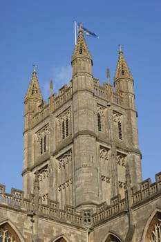 Main of tower of Bath Abbey. 16th Century church, Bath, England, United Kingdom