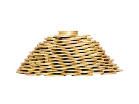 image of a pyramid of coins on white background