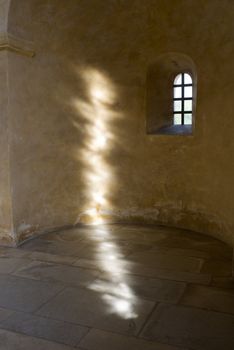 Sunlight reflection inside a little german church or is it really the spirit of Jesus Christ?