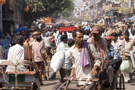 Crowded street scene in Old Delhi, India