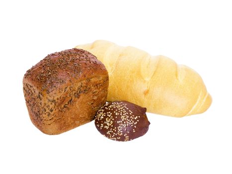 loaf of bread, a loaf and bun on a white background