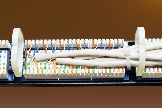 rear view of a patch panel with wires