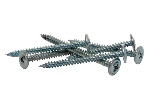 steel screws in bulk on a white background