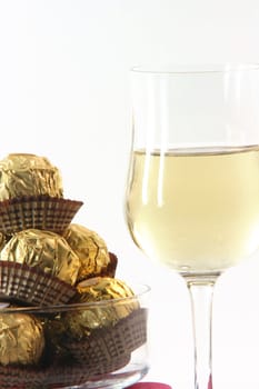 snaks and glass of wine celebration and party concepts isolated on white background
