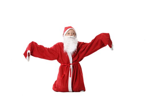 The boy in a red suit Santa  on a white background