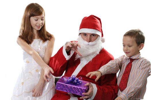 Children and Santa wish to take a New Year's gift
