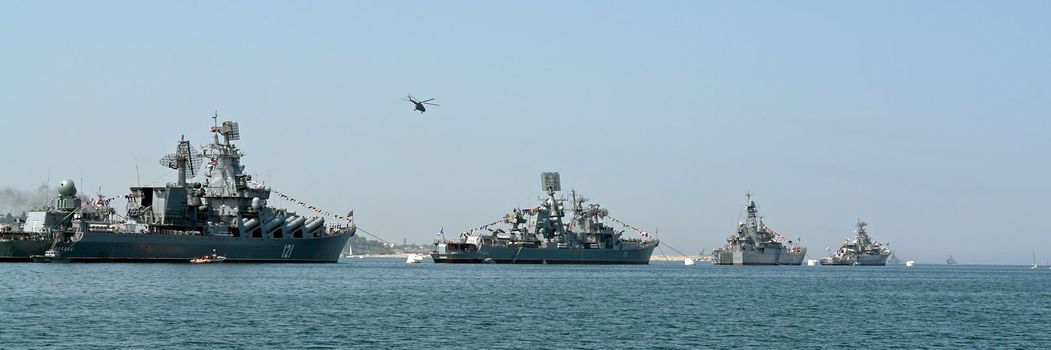 very large warship in the Sevastopol port