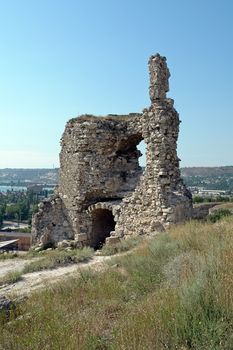 Ruins of an ancient fortress in mountain to Crimea