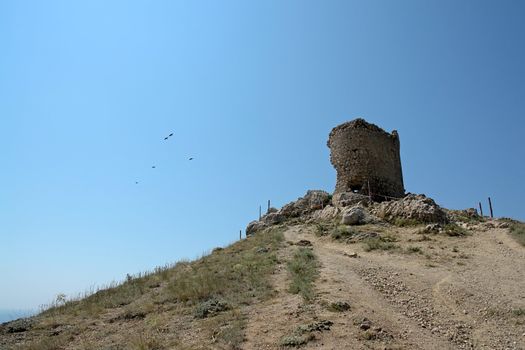 Ruins of an ancient fortress in mountain to Crimea