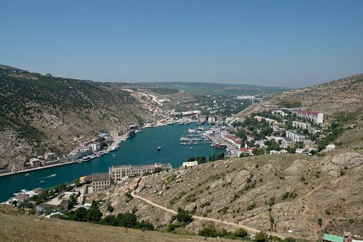 Town in Balaklava bay. Panoramic view on top.