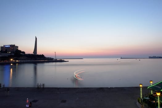 View on the sea quay of Sevastopol after sunset.