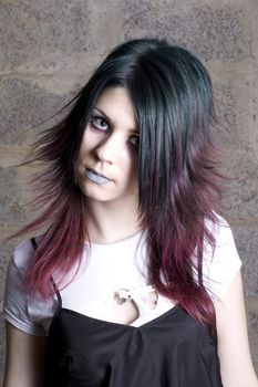 The girl - Goth with the painted hair and lips