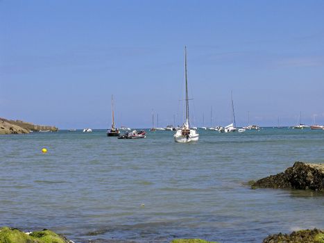 St-Cast-le-Guildo, Sailing boats, Brittany. St-Cast-le-Guildon Am Strand, Segelboot