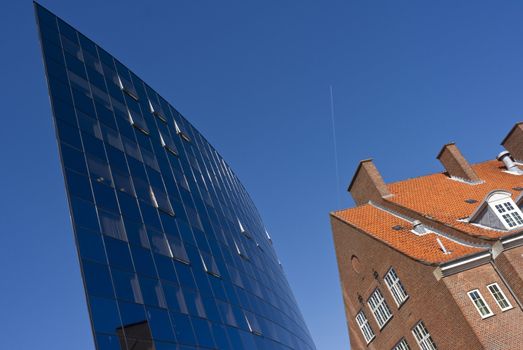 New and old building of a public Danish hospital.