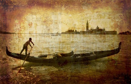 Artistic work of my own in retro style - Postcard from Italy. - Gondola - Venice.