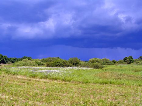 field before thunderstorm