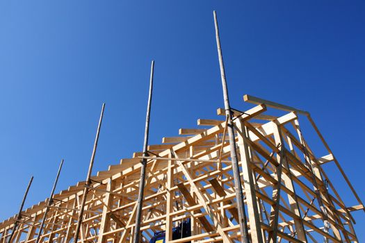 a carcass roof on a building site..