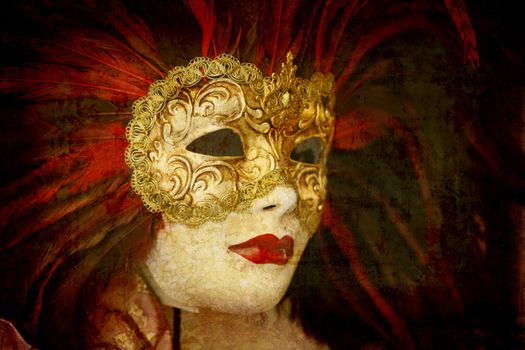 Artistic work of my own in retro style - Postcard from Italy.  - Carnival mask - Venice.