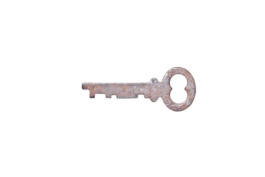 Old rusty key in isolated white background
