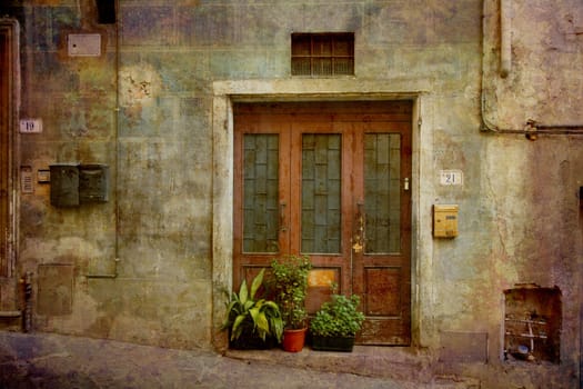 Artistic work of my own in retro style - Postcard from Italy. Nice entrance Tuscany.