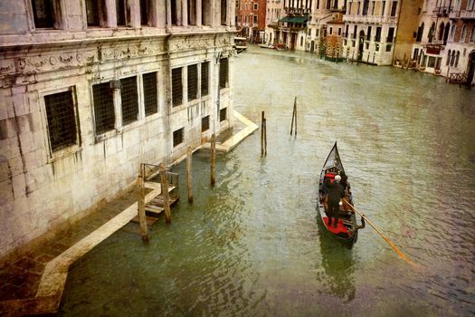 Artistic work of my own in retro style - Postcard from Italy. - Gondola Grand Canal - Venice.