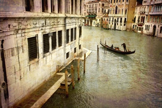 Artistic work of my own in retro style - Postcard from Italy. - Gondola Grand Canal - Venice.