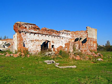 destroyed brick building