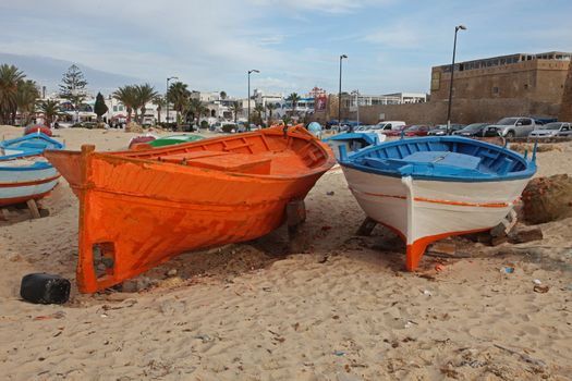 Boats on the beach Hammamet, Tunisia